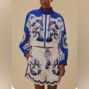Farm Rio Artisanal Embroidered Shorts snd jacket set